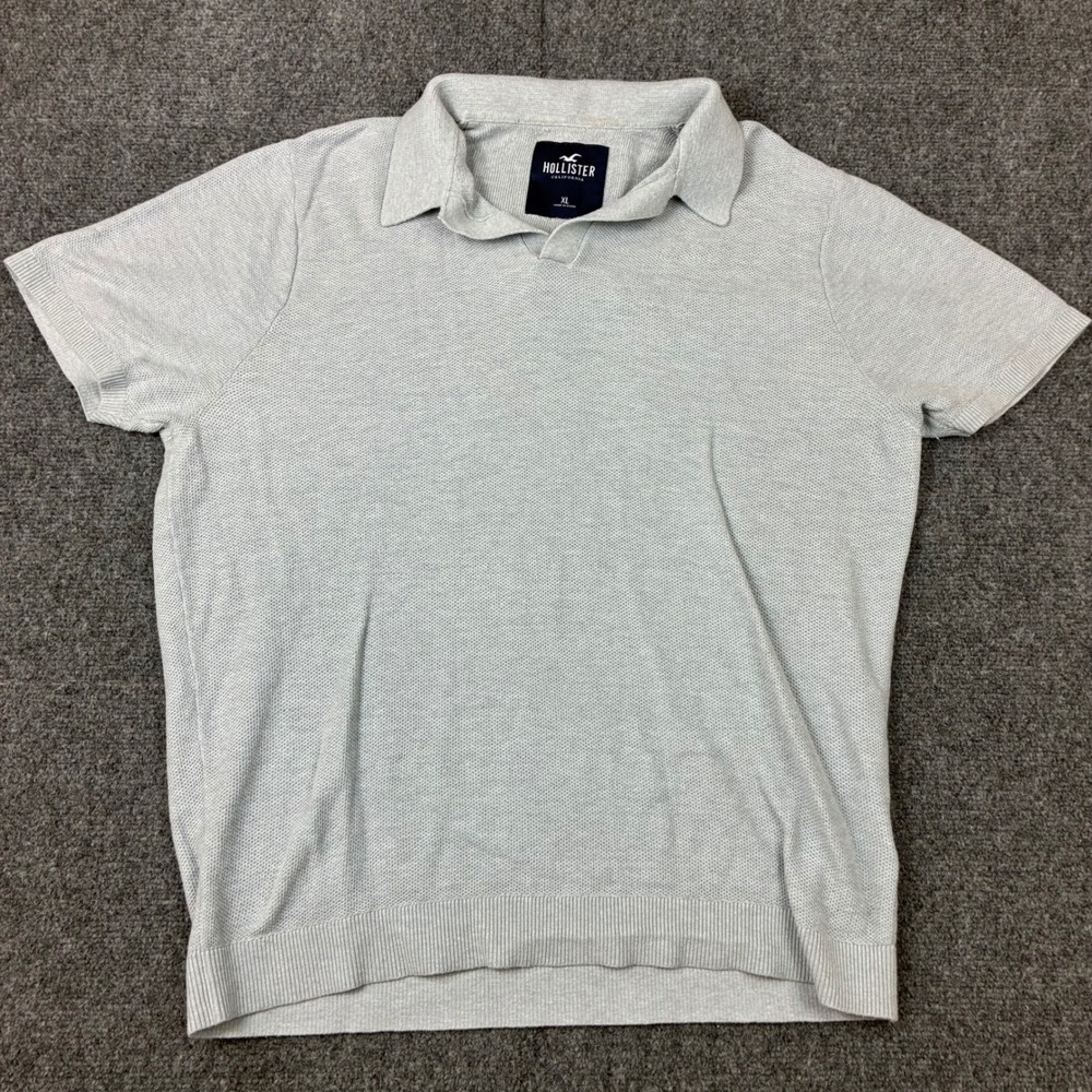 Hollister California Mens XL Light Grey Knit Short Sleeve Polo Shirt 5641